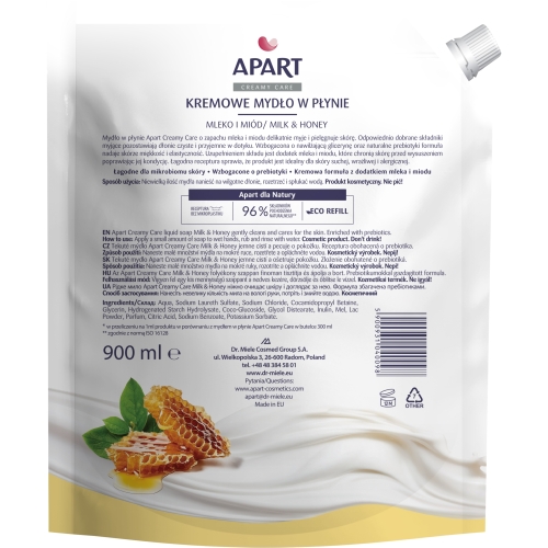 APART Creamy Care Kremowe mydło w płynie Mleko & Miód -zapas 900 ml