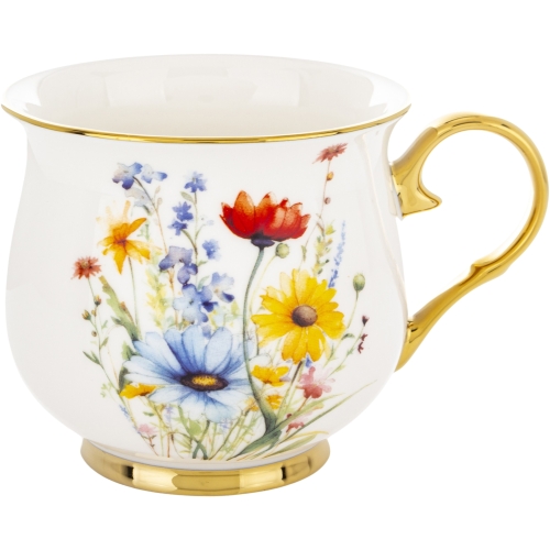 DUŻY Porcelanowy Kubek Filiżanka do KAWY HERBATY 430 ml, 10 x 9 cm - KWIATY