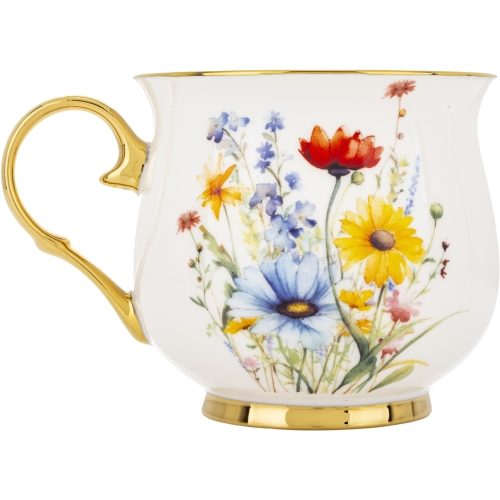 DUŻY Porcelanowy Kubek Filiżanka do KAWY HERBATY 430 ml, 10 x 9 cm - KWIATY
