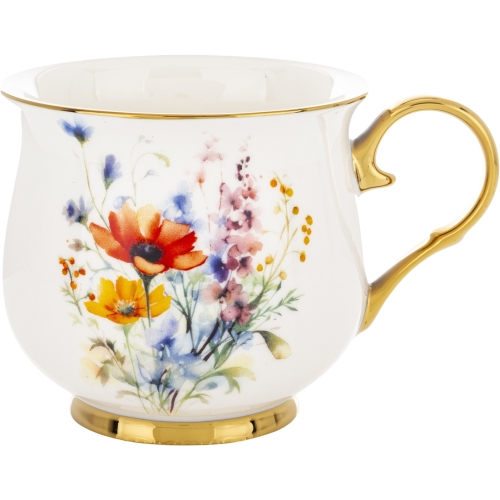DUŻY Porcelanowy Kubek Filiżanka do KAWY HERBATY 430 ml, 10 x 9 cm - KWIATY