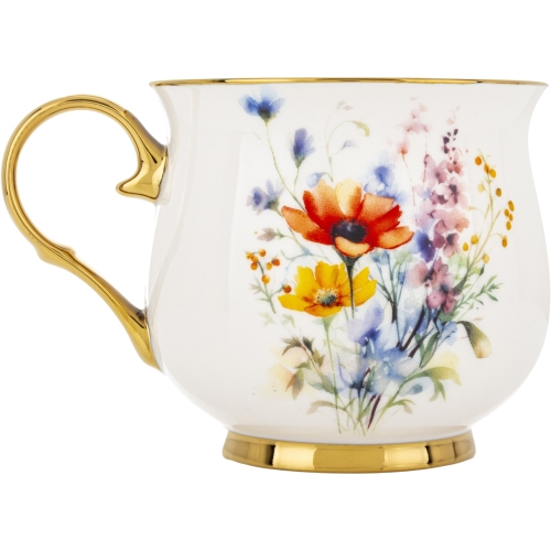 DUŻY Porcelanowy Kubek Filiżanka do KAWY HERBATY 430 ml, 10 x 9 cm - KWIATY