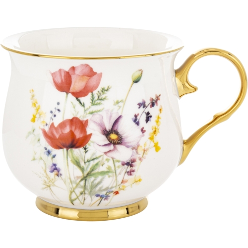 DUŻY Porcelanowy Kubek Filiżanka do KAWY HERBATY 430 ml, 10 x 9 cm - KWIATY