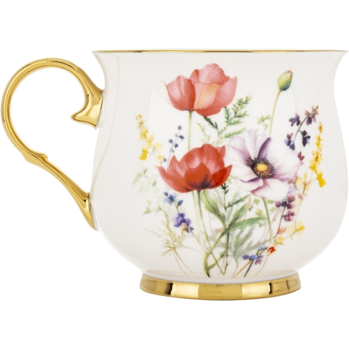 DUŻY Porcelanowy Kubek Filiżanka do KAWY HERBATY 430 ml, 10 x 9 cm - KWIATY