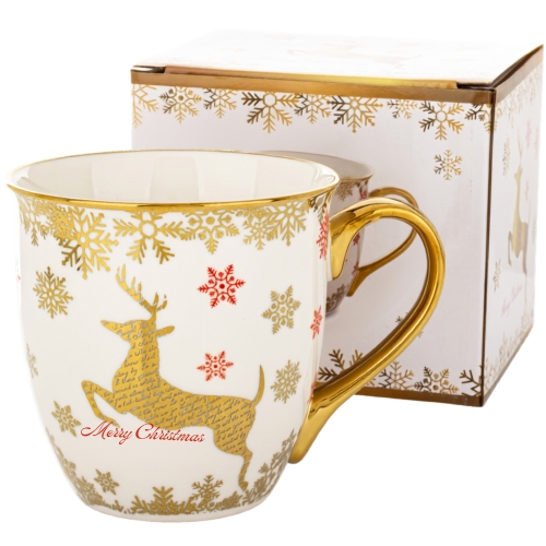 DUŻY Porcelanowy Kubek Filiżanka do KAWY HERBATY 560 ml - MERRY CHRISTMAS