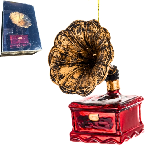Bombka SZKLANA 10 x 6,5 x 6,5 cm Ozdoba choinkowa - GRAMOFON PATEFON