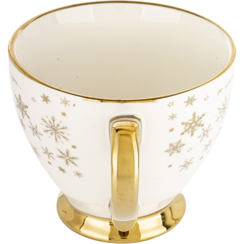 ŚWIĄTECZNY Porcelanowy Kubek do KAWY HERBATY KAKAO 380 ml - ZŁOTE ŚNIEŻYNKI