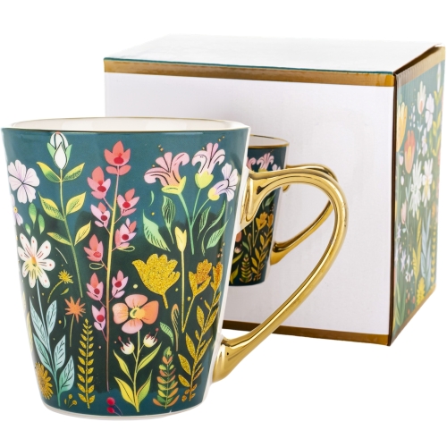 Porcelanowy Kubek Filiżanka do KAWY HERBATY KAKAO 300 ml 9 x 10 cm - KWIATY
