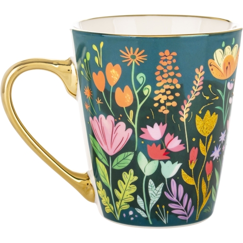 Porcelanowy Kubek Filiżanka do KAWY HERBATY KAKAO 300 ml 9 x 10 cm - KWIATY