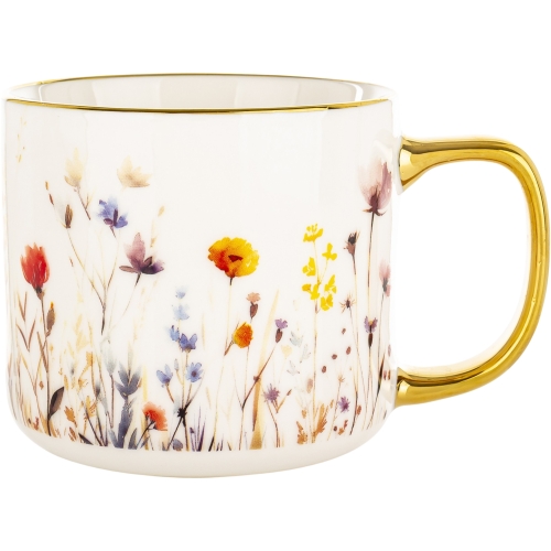 DUŻY Porcelanowy Kubek Filiżanka do KAWY HERBATY 450 ml 9 x 9,5 cm - KWIATY