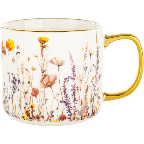 DUŻY Porcelanowy Kubek Filiżanka do KAWY HERBATY 450 ml 9 x 9,5 cm - KWIATY