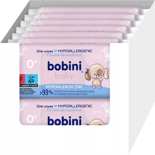 Bobini Baby Chusteczki nawilżane HYPOALERGICZNE dla dzieci 0+ --- 10x60 szt