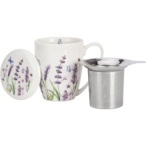 PORCELANOWY Kubek 360 ml z Zaparzaczem do HERBATY ZIÓŁ - LAWENDA LAVENDER