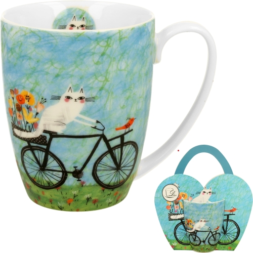PORCELANOWY Kubek 360 ml w "koszyczku" do KAWY HERBATY - Koci Świat ROWER