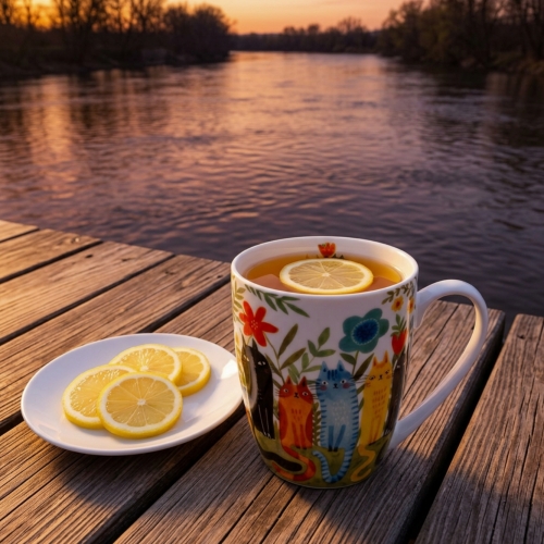 PORCELANA Kubek 360 ml w koszyczku do KAWY HERBATY Koci Świat KOTY OGRODOWE