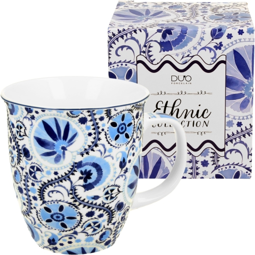 Duży PORCELANOWY Kubek 650 ml do KAWY HERBATY - Ethnic NARESH BLUE