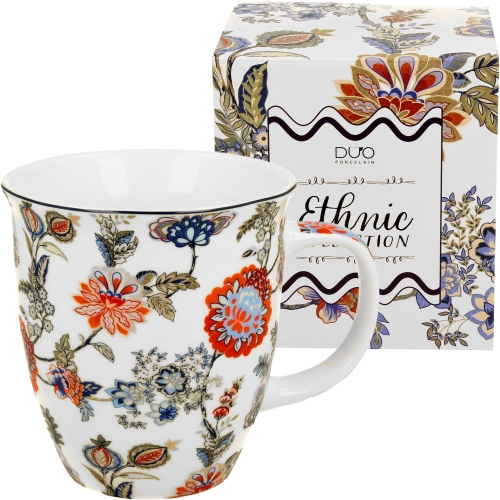 Duży PORCELANOWY Kubek 650 ml do KAWY HERBATY - Ethnic SAHAT WHITE
