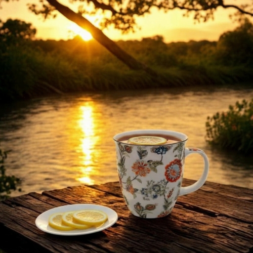 Duży PORCELANOWY Kubek 650 ml do KAWY HERBATY - Ethnic SAHAT WHITE