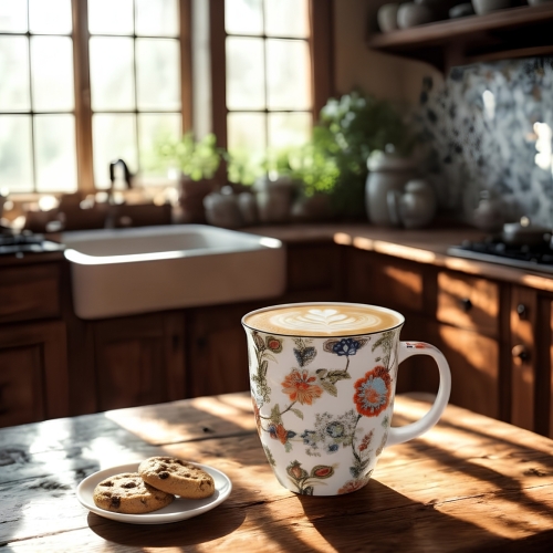 Duży PORCELANOWY Kubek 650 ml do KAWY HERBATY - Ethnic SAHAT WHITE