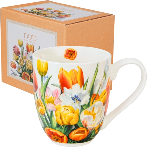 Duży PORCELANOWY Kubek XXL 1000ml do KAWY HERBATY - Flower Classic TULIPANY