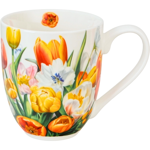 Duży PORCELANOWY Kubek XXL 1000ml do KAWY HERBATY - Flower Classic TULIPANY