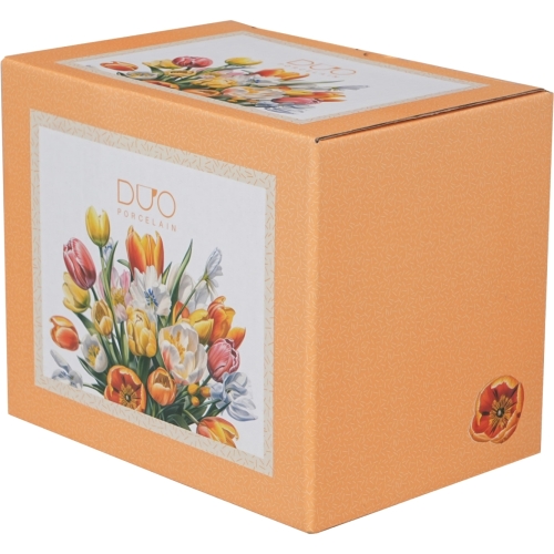 Duży PORCELANOWY Kubek XXL 1000ml do KAWY HERBATY - Flower Classic TULIPANY