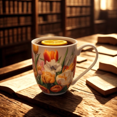 Duży PORCELANOWY Kubek XXL 1000ml do KAWY HERBATY - Flower Classic TULIPANY