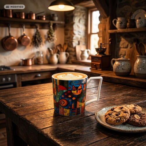 Duży PORCELANOWY Kubek XXL 750 ml do KAWY HERBATY - MODERN CAT
