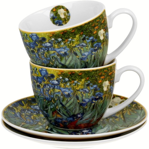 DWIE Porcelanowe Filiżanki 250 ml do KAWY HERBATY - IRISES by Van Gogh