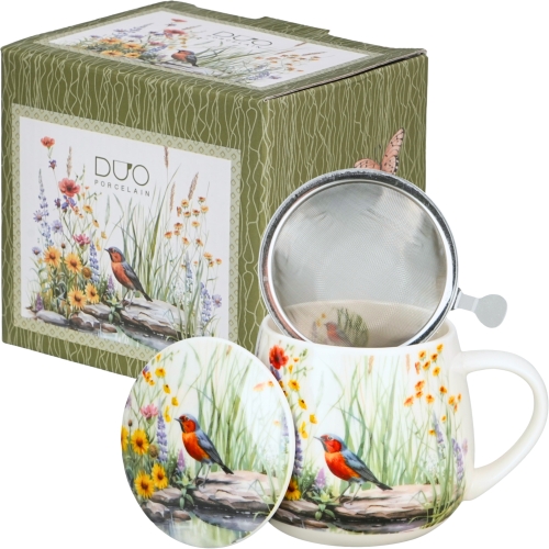 Kubek baryłka 430 ml z Zaparzaczem do HERBATY ZIÓŁ - Flower Classic JULY