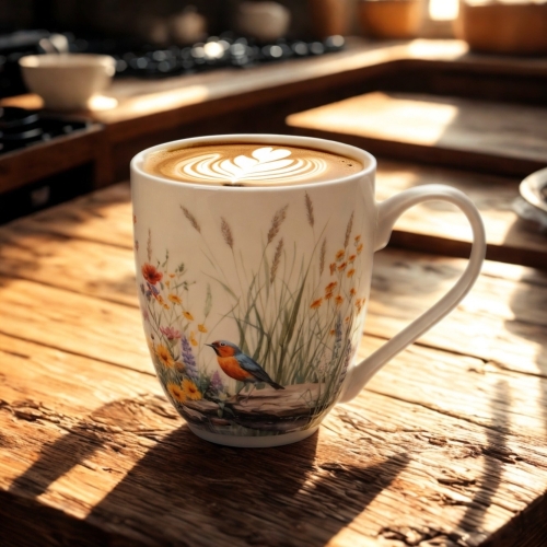 Duży PORCELANOWY Kubek XXL 1000 ml do KAWY HERBATY - Flower Classic JULY