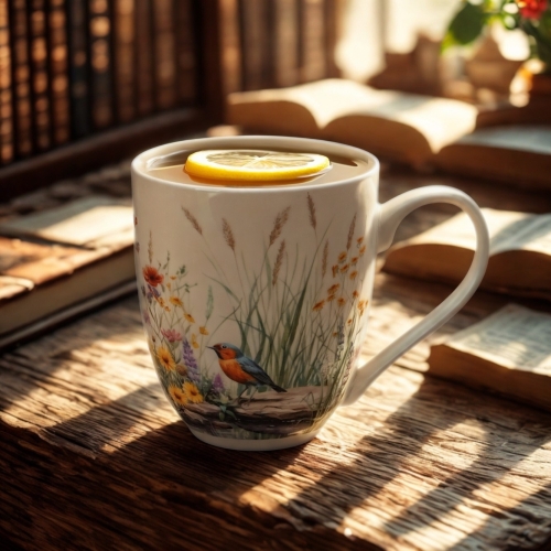 Duży PORCELANOWY Kubek XXL 1000 ml do KAWY HERBATY - Flower Classic JULY