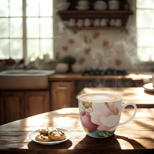PORCELANOWY Kubek 460ml w koszyczku do KAWY HERBATY Flower Classic MAGNOLIE