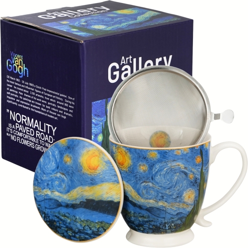 Porcelanowy Kubek 510ml z Zaparzaczem do HERBATY ZIÓŁ Van Gogh STARRY NIGHT