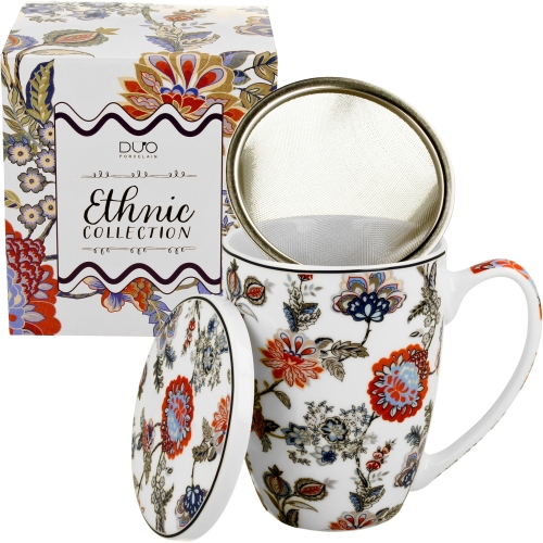 Kubek 360 ml z zaparzaczem i pokrywką do HERBATY ZIÓŁ - Ethnic SAHAT WHITE