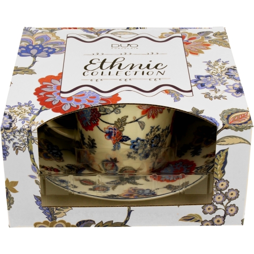 PORCELANOWA Filiżanka ze spodkiem 240 ml do KAWY HERBATY Ethnic SAHAT WHITE