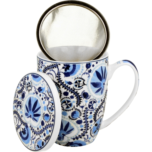 Kubek 360 ml z zaparzaczem i pokrywką do HERBATY ZIÓŁ - Ethnic NARESH BLUE