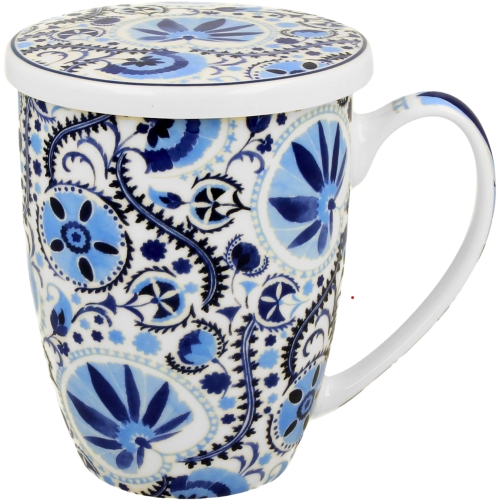 Kubek 360 ml z zaparzaczem i pokrywką do HERBATY ZIÓŁ - Ethnic NARESH BLUE