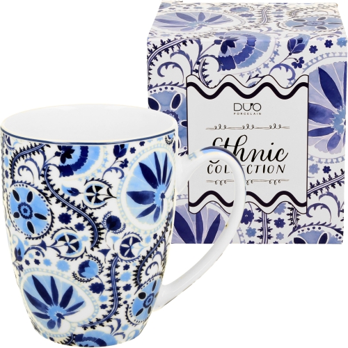 PORCELANOWY Kubek classic 360 ml do KAWY HERBATY - Ethnic NARESH BLUE