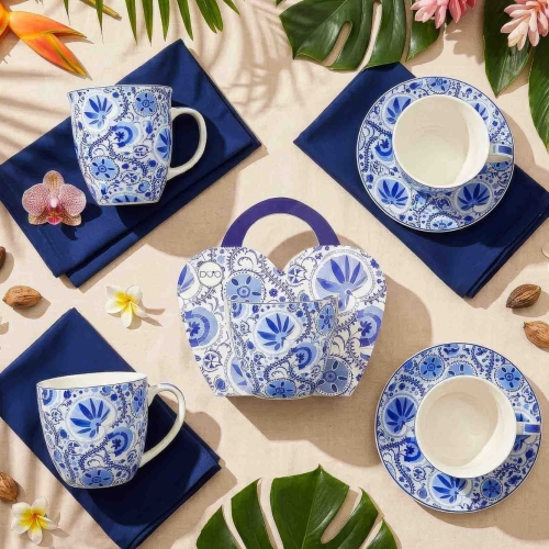 PORCELANOWY Kubek classic 360 ml do KAWY HERBATY - Ethnic NARESH BLUE