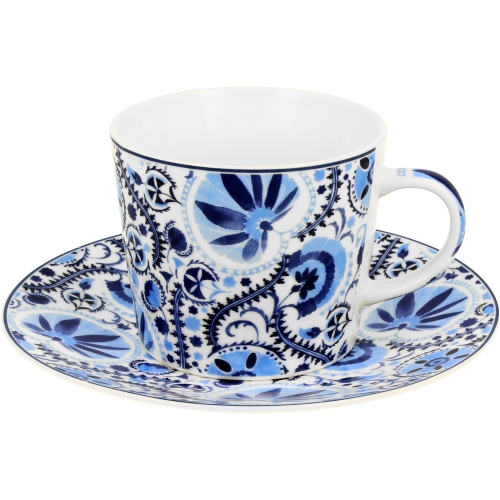 PORCELANOWA Filiżanka ze spodkiem 240 ml do KAWY HERBATY Ethnic NARESH BLUE