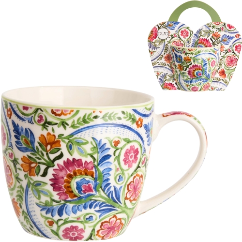 PORCELANOWY Kubek 460 ml w "koszyczku" do KAWY HERBATY - Ethnic MAYFLOWER
