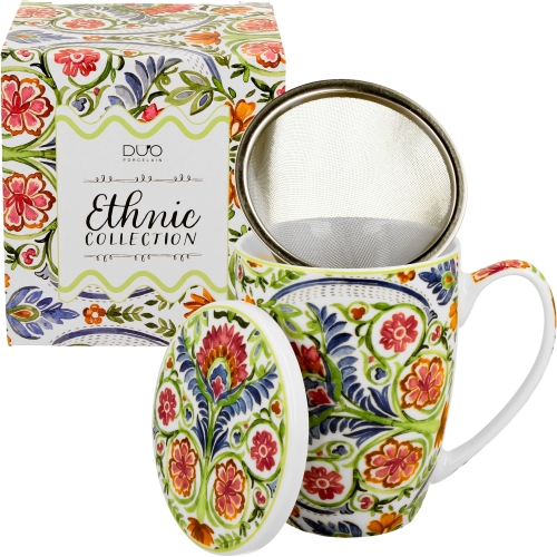 Kubek 360 ml z zaparzaczem i pokrywką do HERBATY ZIÓŁ - Ethnic MAYFLOWER