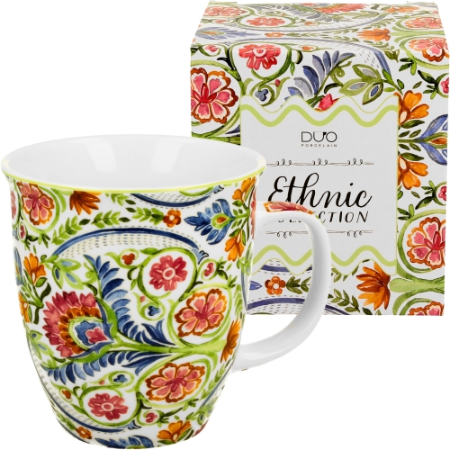 Duży PORCELANOWY Kubek 650 ml do KAWY HERBATY - Ethnic MAYFLOWER