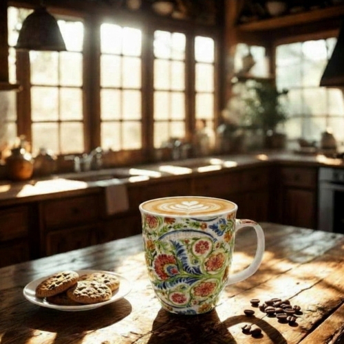 Duży PORCELANOWY Kubek 650 ml do KAWY HERBATY - Ethnic MAYFLOWER
