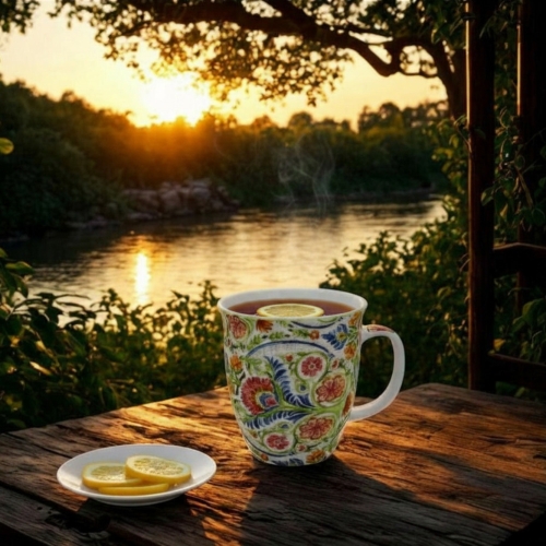 Duży PORCELANOWY Kubek 650 ml do KAWY HERBATY - Ethnic MAYFLOWER