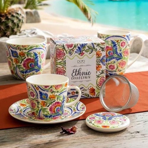 Duży PORCELANOWY Kubek 650 ml do KAWY HERBATY - Ethnic MAYFLOWER