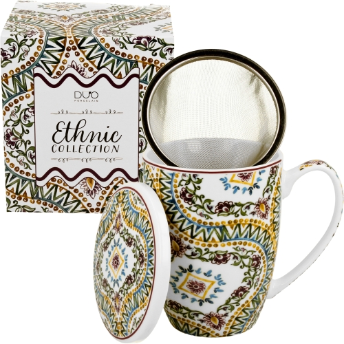 Kubek 360 ml z zaparzaczem i pokrywką do HERBATY ZIÓŁ - Ethnic ESTRELLA