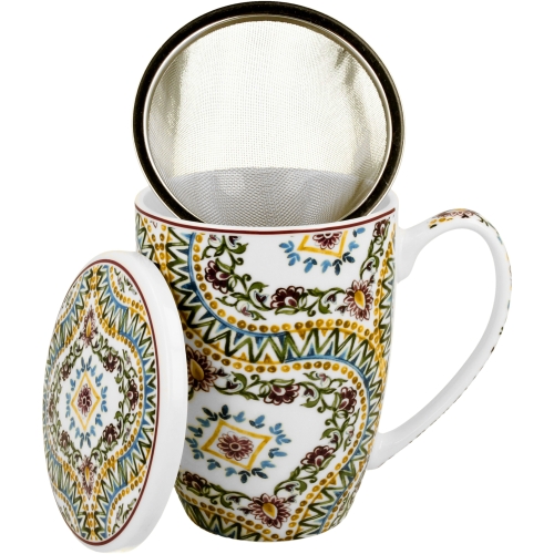 Kubek 360 ml z zaparzaczem i pokrywką do HERBATY ZIÓŁ - Ethnic ESTRELLA