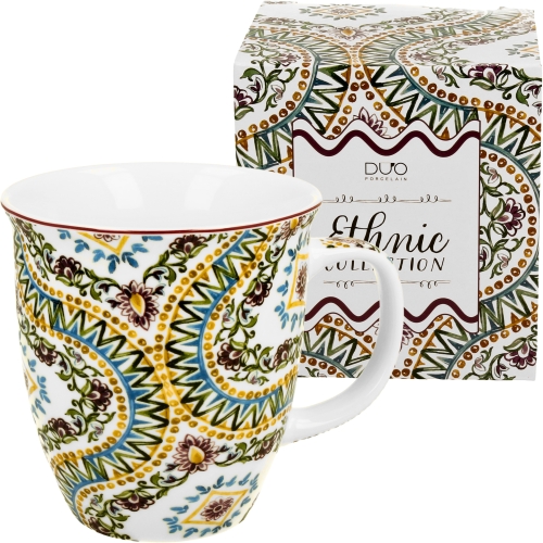 Duży PORCELANOWY Kubek 650 ml do KAWY HERBATY - Ethnic ESTRELLA