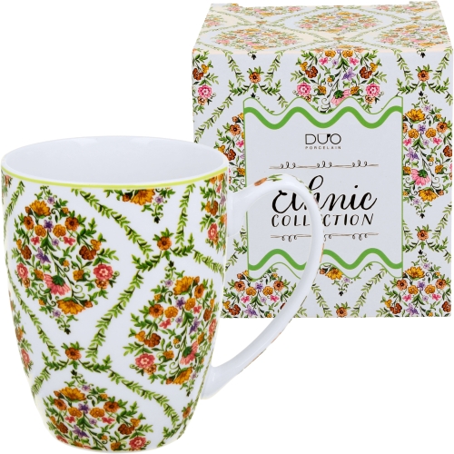 PORCELANOWY Kubek classic 360 ml do KAWY HERBATY - Ethnic FIORI